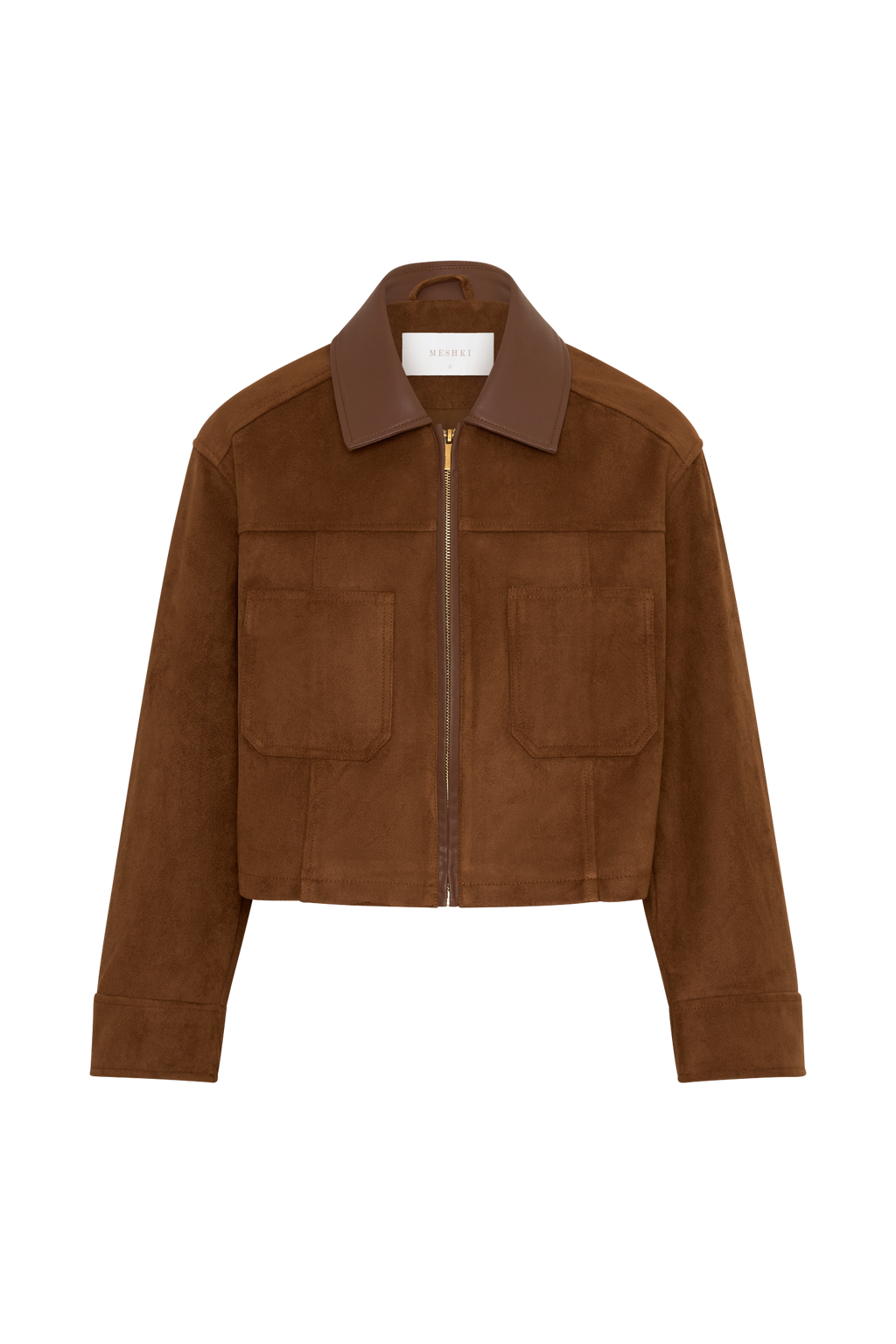 Remy Faux Suede & Leather Collared Jacket - Tan