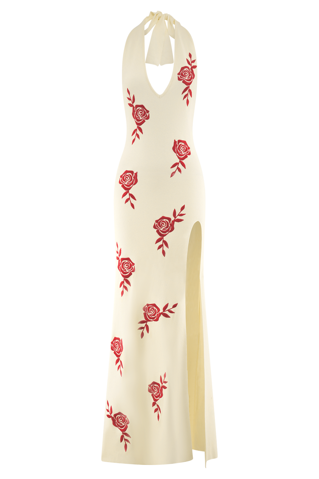 Shiloh Rose Knit Halter Maxi Dress - Ivory