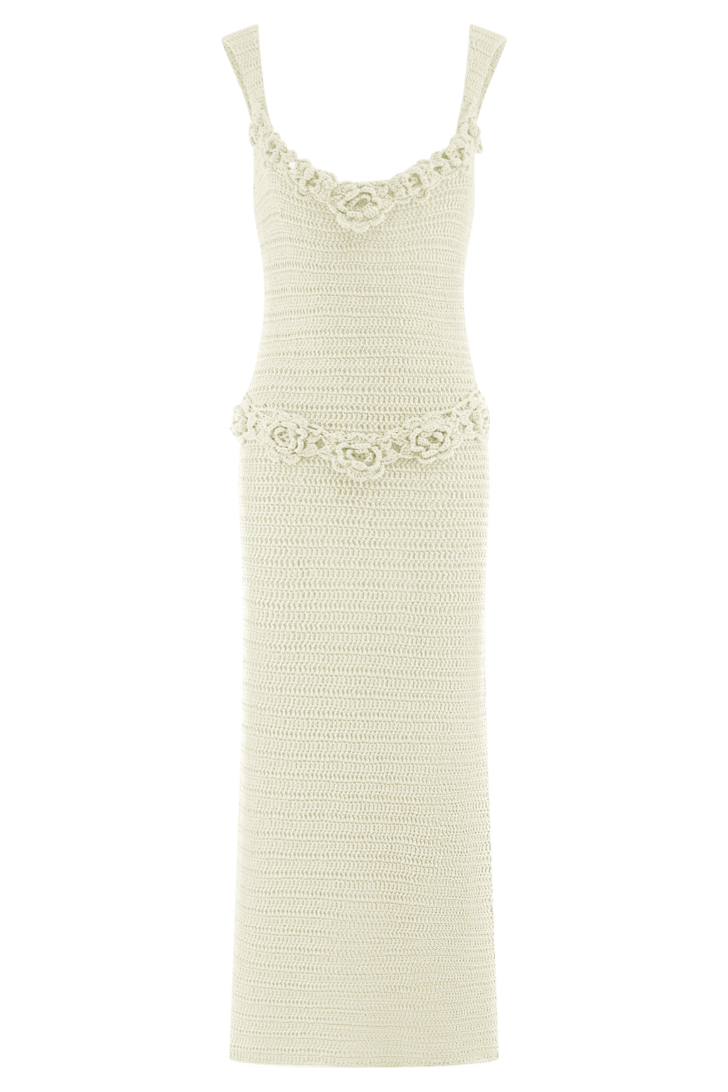 Teagan Floral Hand Crochet Midi Dress - Ivory